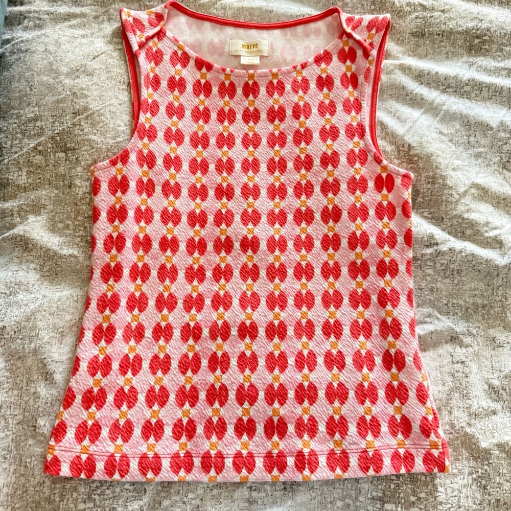 Maeve by Anthropologie Mina Boatneck Top, Pink/Orange Geometric, Size Medium NWT